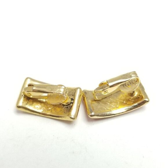 Vintage Funky Yellow and Orange Enamel Clip On Earrings, Rectangle, Retro Design - Picture 4 of 6